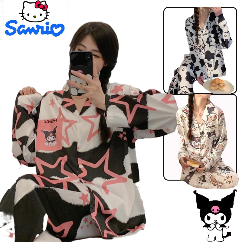 

Sanrio Cinnamoroll Kuromi мультяшный женский пижамный комплект для дома верхняя одежда пижамы Kawaii Новая Осенняя женская пижама с длинным рукавом подарок