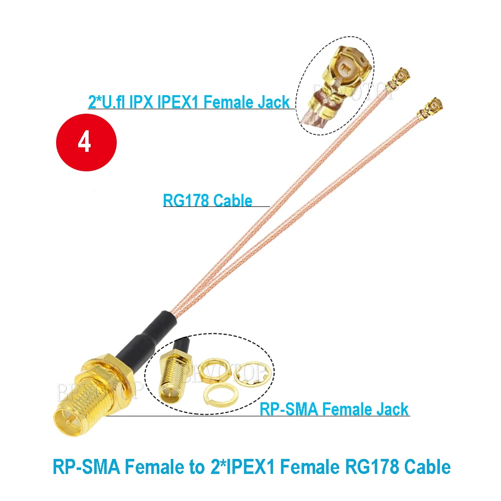 10 шт./лот RP-SMA/SMA-2 x IPX U.fl IPEX1 гнездовой разъем RG178 кабельный разветвитель