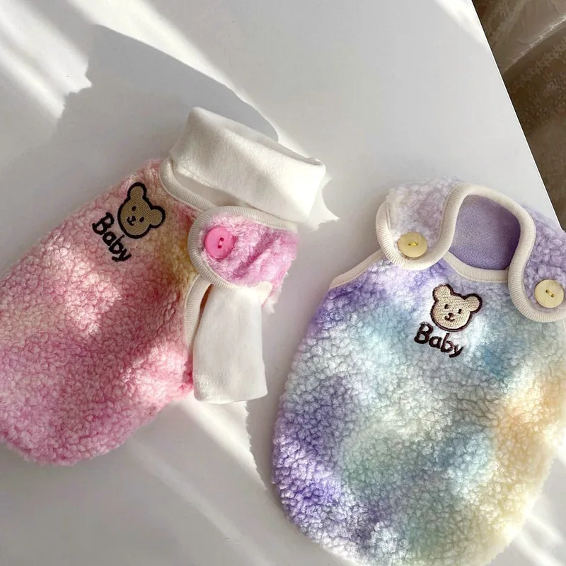 

Плюшевый жилет Tie Dye, одежда для собак, милая модная одежда для маленьких собак, теплая удобная одежда для щенков на осень и зиму, Костюм Тедди...