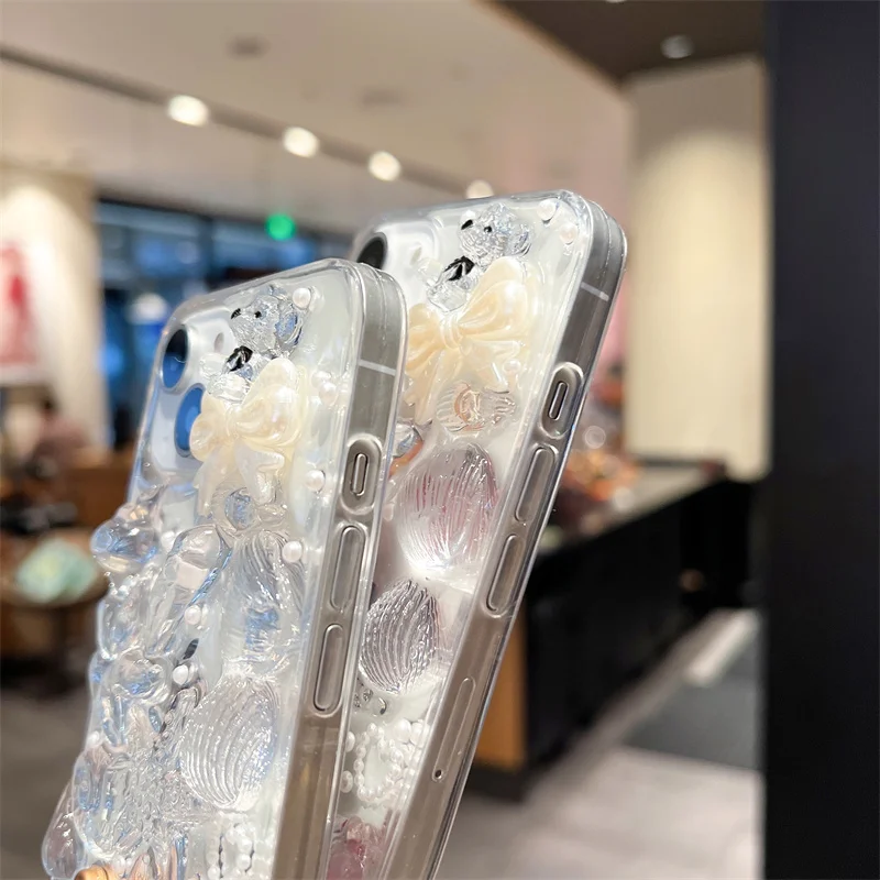 DIY 3D butterfly Transparent Protector For iphone 14 13 12 11Pro Max Plus  X XS XR Little Bear Soft Mobile phone case
