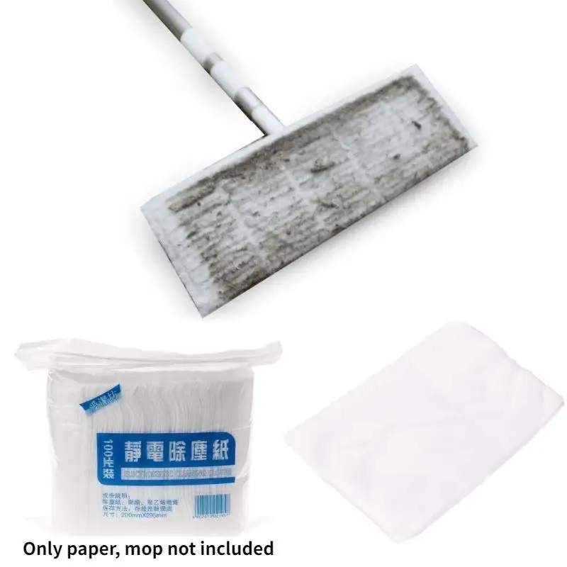 

100Pcs/Bag Useful Electrostatic Dust Removal Mop Paper Home Kitchen Bathroom Cleaning Cloth Replacement Mop Head Cloth