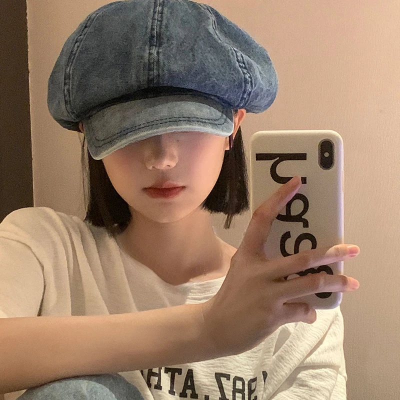 

Korean Fashion Big Berets Hat Casual Cool Painter Adjustable Hat Cowgirls Simple Octagonal Peaked Caps Female Autumn Winter