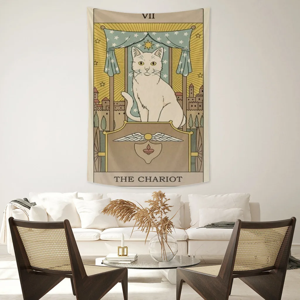 

Cartoon Cat Tarot Tapestry Wall Hanging Mysterious Witchcraft Tapiz Hippie Kawaii Home Decor