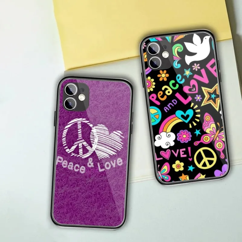 Peace and Love Phone Case for iPhone 14 13 12 11 XS X 8 7 6 Plus Mini Pro Max SE 2022 PC Glass Phone Cover Funda images - 6