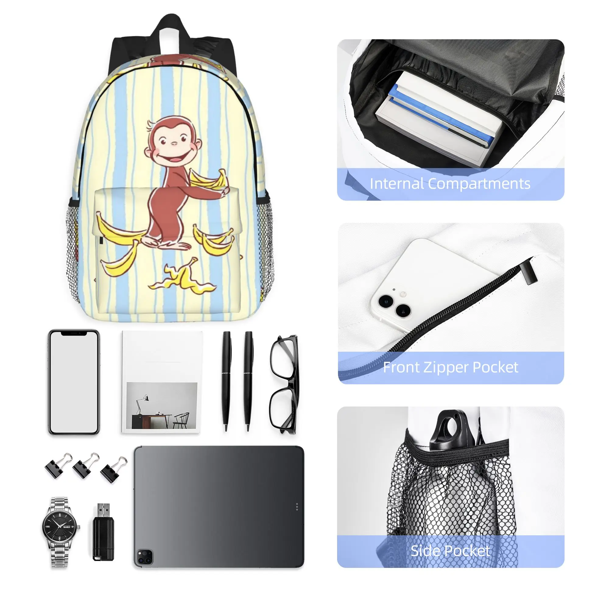 Фото Рюкзак с изображением обезьянки Джордж из мультфильма, хит продаж, рюкзак для мальчиков и девочек, сумка через плечо для мужчин и женщин, школьная сумка №3