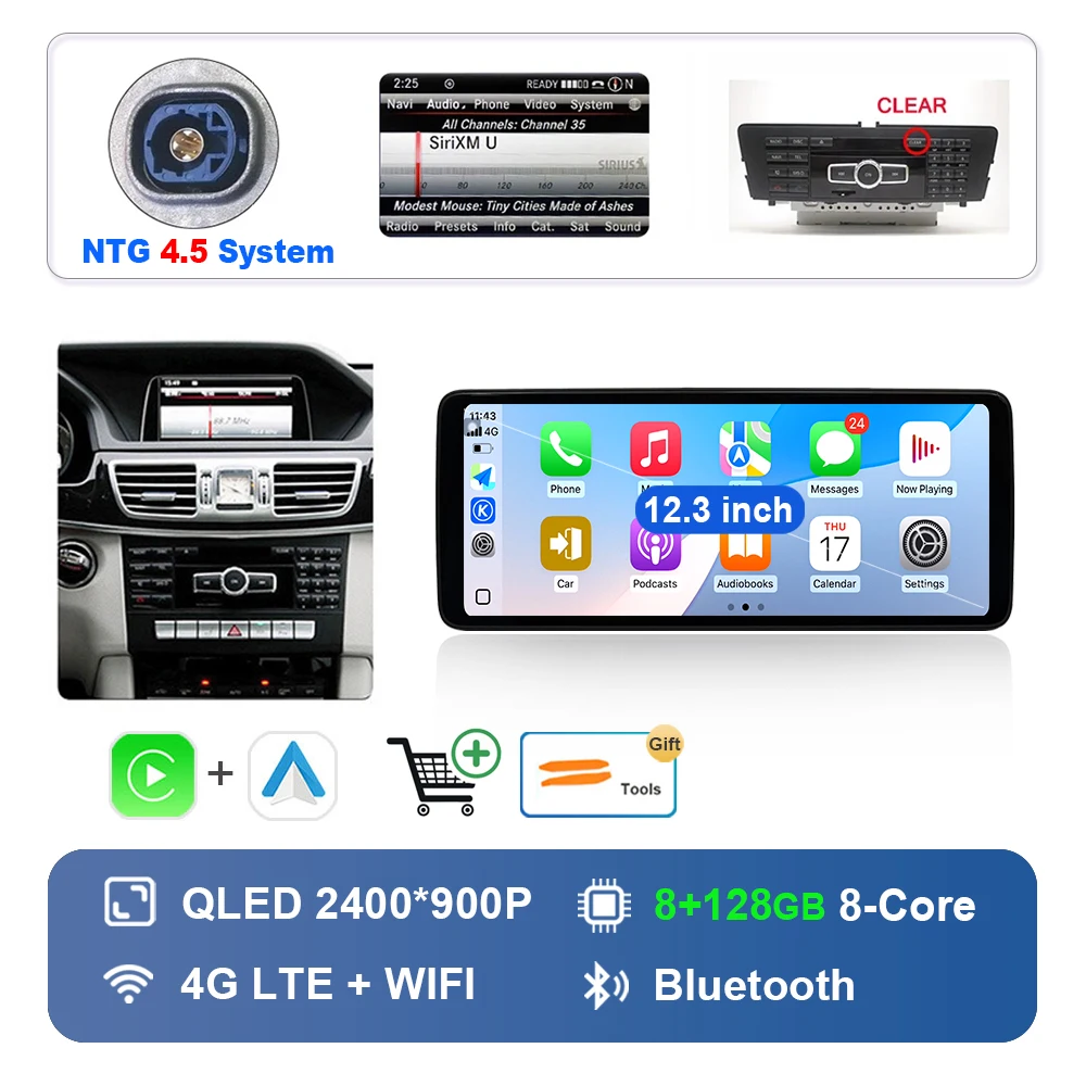 

10,33 "/12,3" Android 14 Wireless Carplay для Mercedes Benz E Class W212 2009-2015 Автомобильный радиоприемник Видео Мультимедийный плеер 4G WiFi