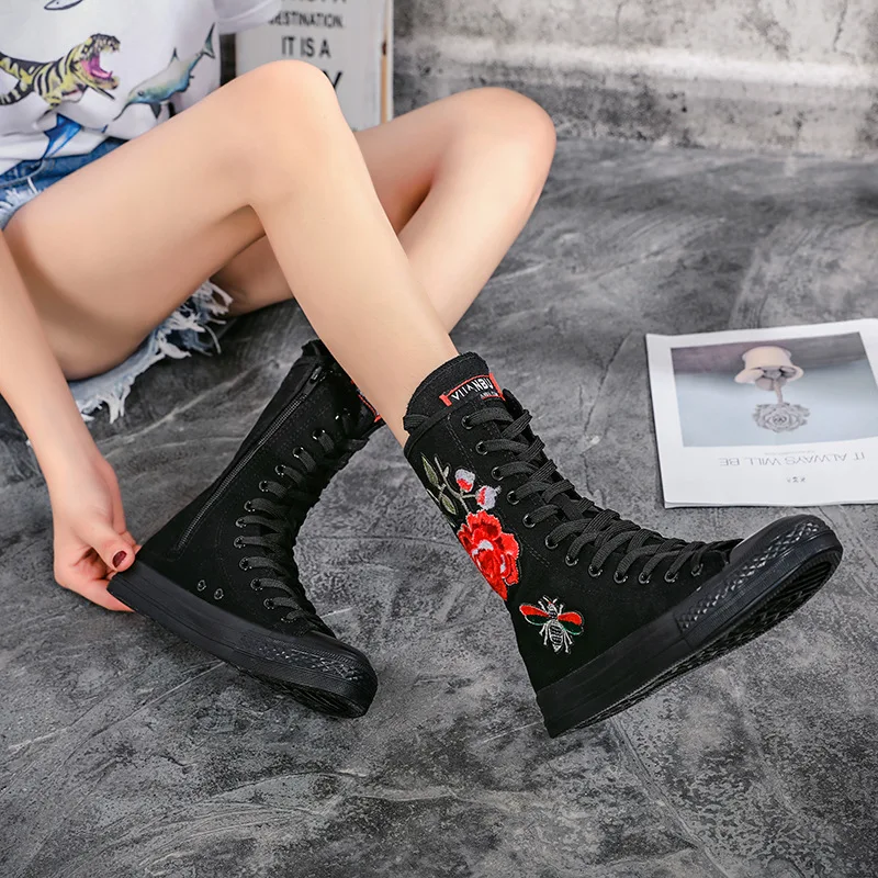 

Casual Canvas Shoes Inside Zipper Front Lace Breathable Comfort Asymmetric Pattern Mid-Help Comfortable Walking Shoes 35-43