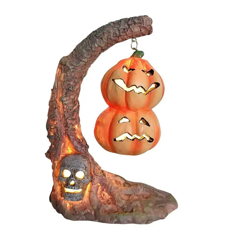

Light Up Pumpkin Decor Spooky Halloween Pumpkin Bat LED Lamp Trick Or Treat Lights Resin Tabletop Ornament Horror Props For