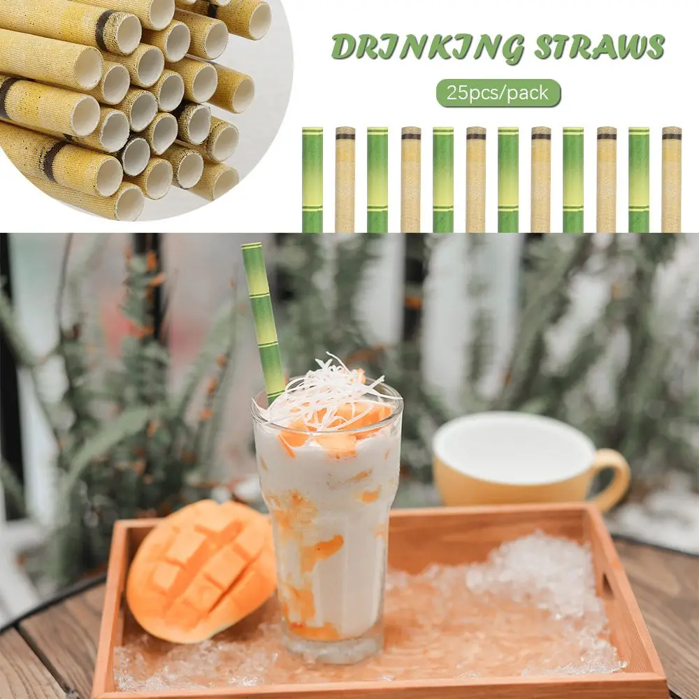 

25pcs Decor Wedding Birthday Home Paper Straw Drinking Straws Green Bamboo Party Supplies