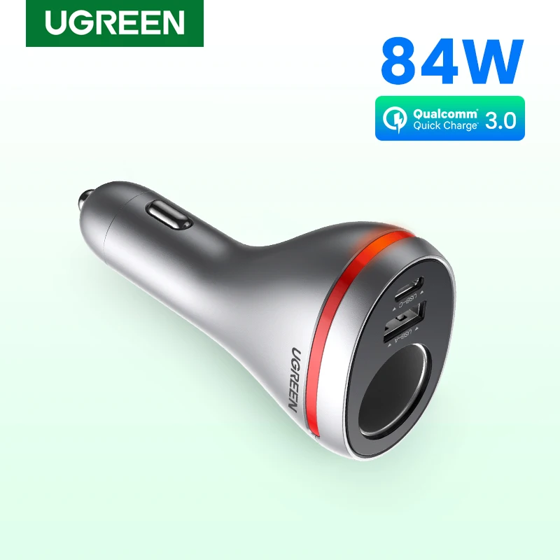 ugreen 84w usb car charger quick charge qc pd 4 0 3 0 fast charger adapter in car cigarette lighter socket for iphone 13 xiaomi free global shipping