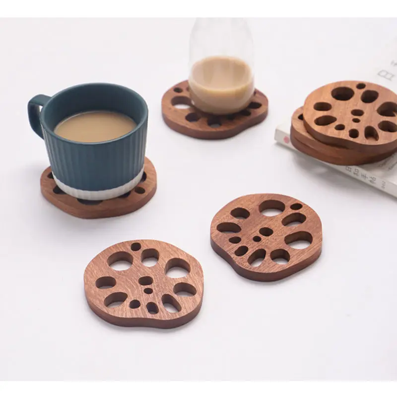 

Musowood Japanese Style Coasters Solid Wood Crepe Coaster Tea Coffee Cup Pad Placemats Durable Heat Resistant Drink Mat 2Pcs