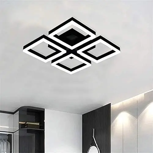 

LED Ceiling Light, Black Flush Mount Light Fixtures,64W Ceiling Lamp for Living Room Bedroom Dining Room, 5 Square Metal Acryli