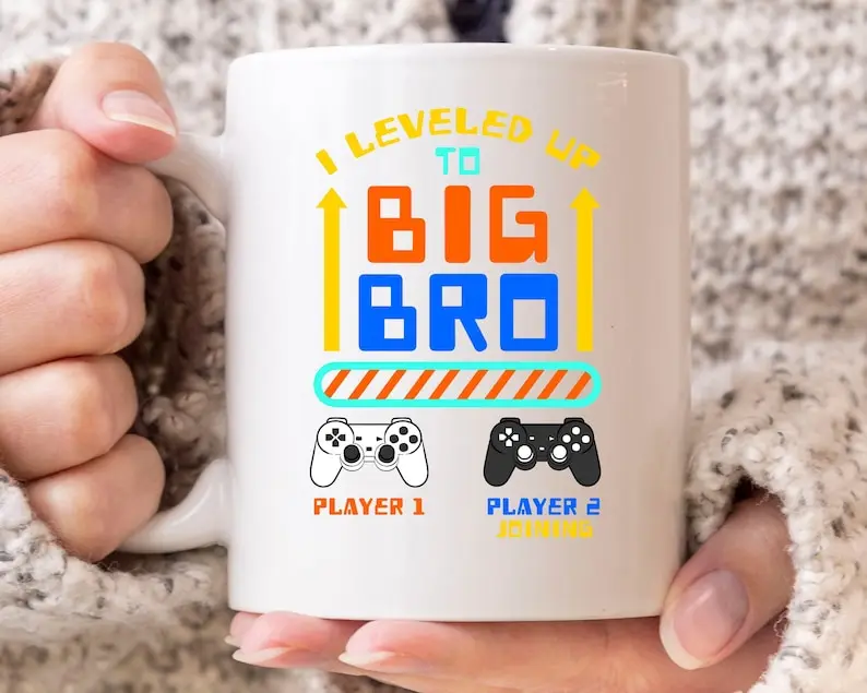 

I Leveled Up To Big Bro Mug, Cute Big Brother Announcement Coffee Cup For Gamers And Video Game Lovers, Funny New Big Brother Gi