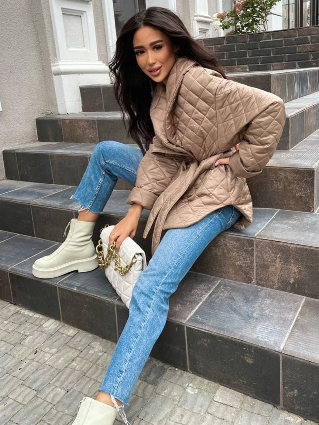 2022 Winter Fashion Loose Long Coat Parkas Black Cotton Padded Jacket Light Thin Fashion Elegant Quilted Coats for Women