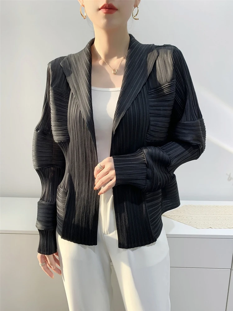 GVUW плиссированные куртки с лацканами женские однотонные длинными рукавами