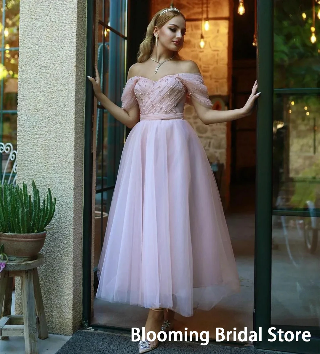 

Винтажное вечернее платье с открытыми плечами и V-образным вырезом, короткое Тюлевое платье с бусинами, длиной ниже колена, فستان ي 2023