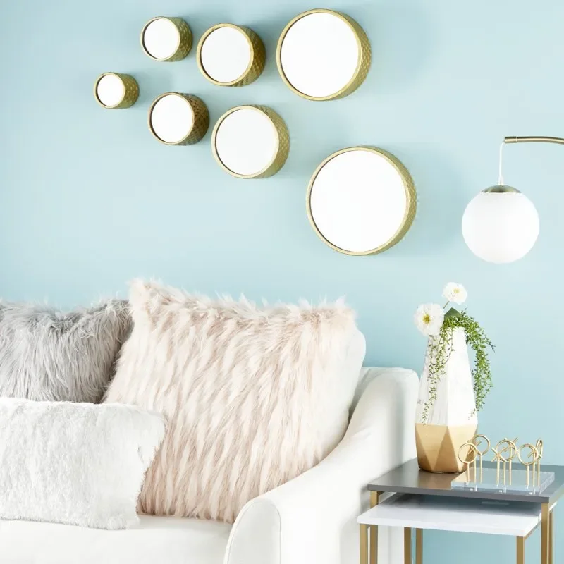 

Stunning 12", 10", 8", 7", 6" Gold Wall Mirrors, Set of 7 - Perfect Home Decoration