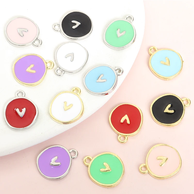 10 Шт. Модные Асимметричные Круглые Эмалированные Подвески В Форме Сердца