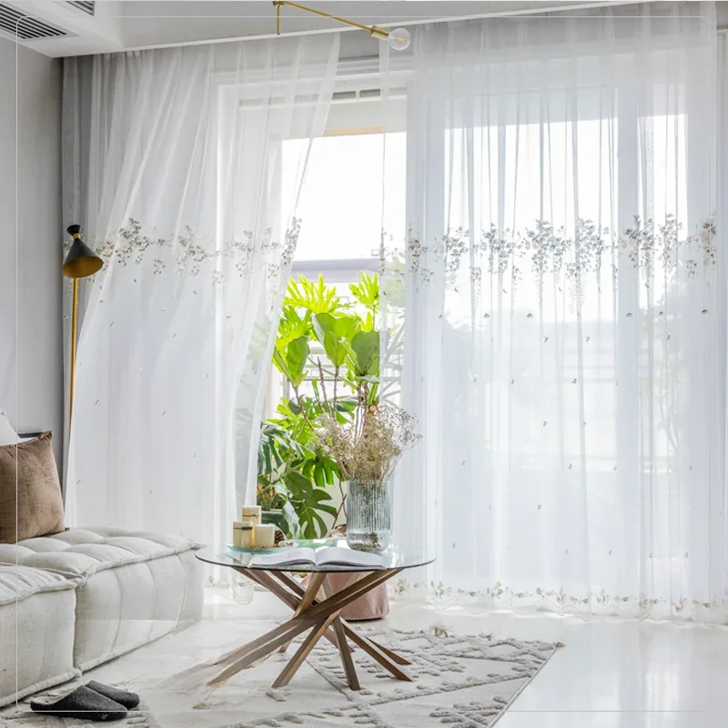Европейские Белые прозрачные шторы с цветочной вышивкой для гостиной спальни