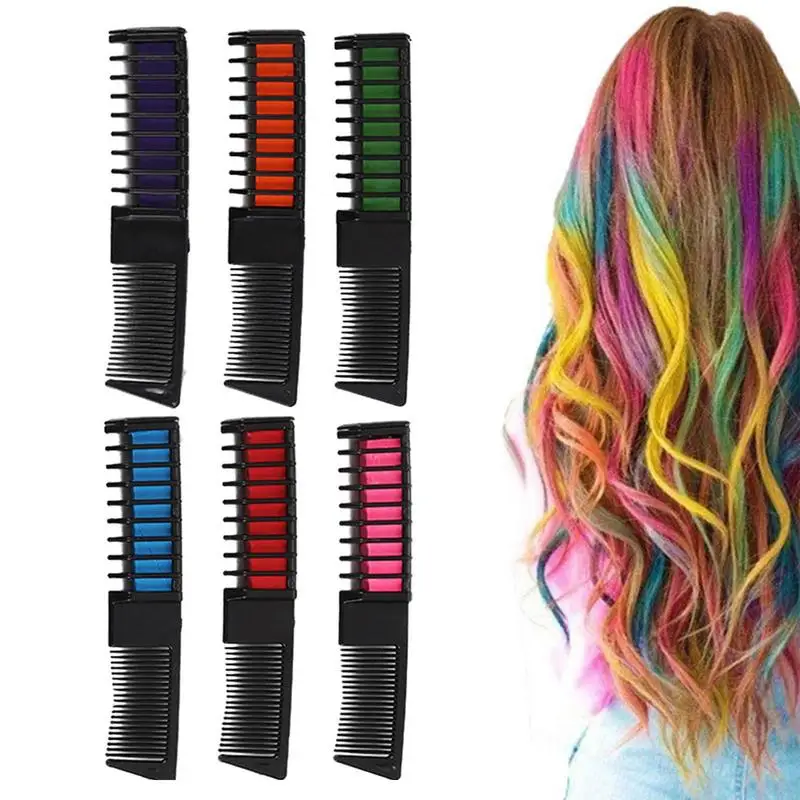 Hair Chalk For Girls Washable Washable Kid Safe Temporary Hair Dye With Fixed Comb 6PCS Creative Rainbow Hair Chalk Dyeing Tools