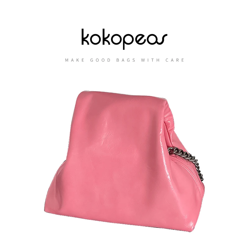 

KOKOPEAS Luxury Brand Metal Chain PU Leather Tote Handbag Trend Clutch Purse Small Underarm Shoulder Bag Zipper Closure