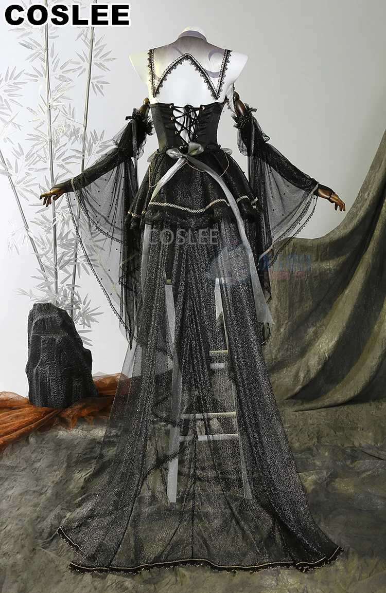 COSLEE Game Genshin Impact Shenhe Косплей Костюм Черное свадебное платье Хэллоуин Карнавальный