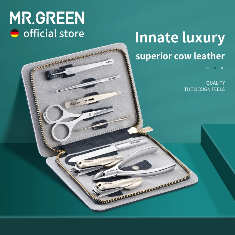 MR.GREEN Innate Luxury Manicure Set Surgical Grade Scissors Stainless nail clipper Kit full grain cow leather package Pedicure