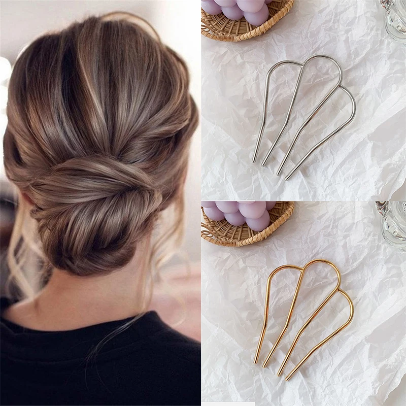 

New U Shaped Alloy Hairpins Hair Clips Simple Metal Bobby Pins Barrettes Bridal Hairstyle Tools Accessories for Women Bun Maker