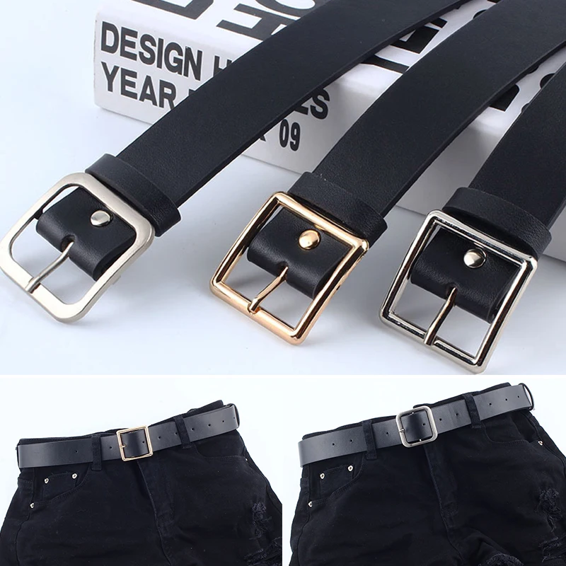 

New PU Leather Belt Women Square Circle Pin Buckle Jeans Black Belt Ladies Vintage Strap Female Waistband Girdle Trouser Straps