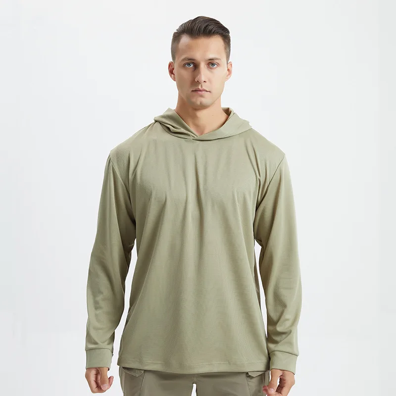 

Summer Sunscreen Quick Drying Long Sleeve Hooded T-shirt Tops Men Military Training Outdoor Sports Camouflage Tactical T Shirt