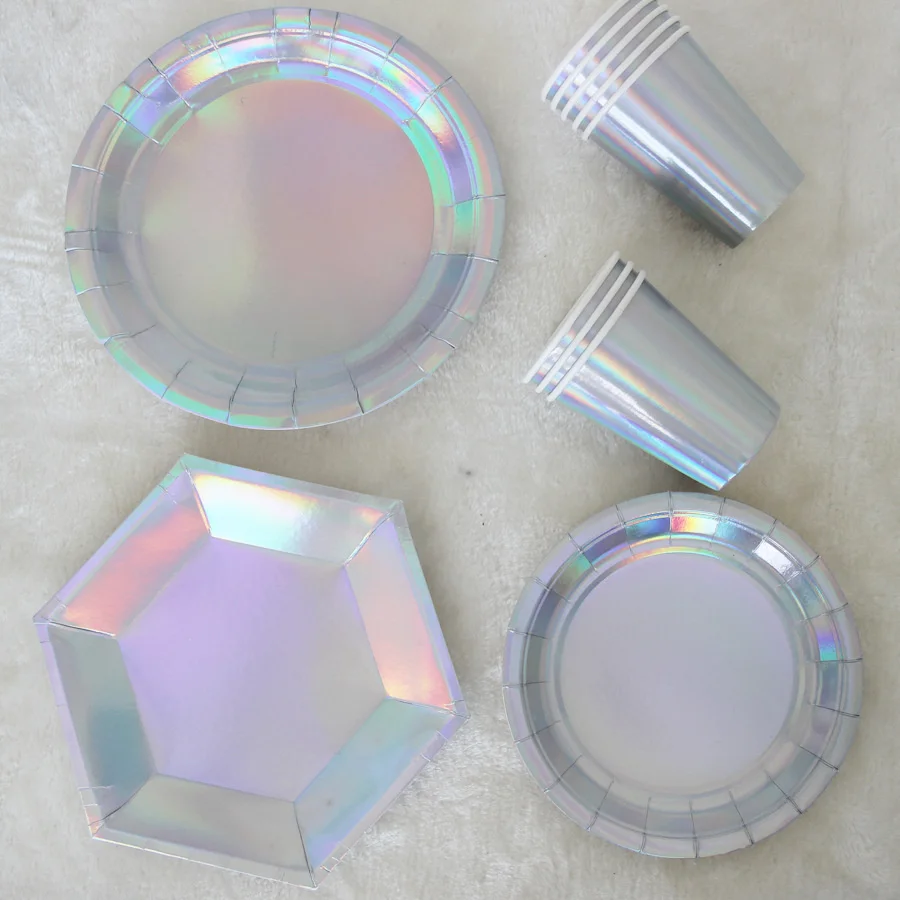 

8 pcs laser paper plate paper plate paper cup disposable tableware picnic party birthday wedding decoration cake dessert plate
