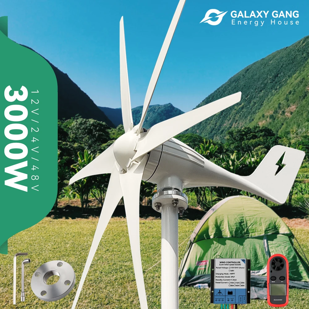 

China Factory Windmills Wind Turbine Generator Kit 2000W 3000W 12V 24V 48V With Mppt Charge Controller 3 5 6 Blades Home Use