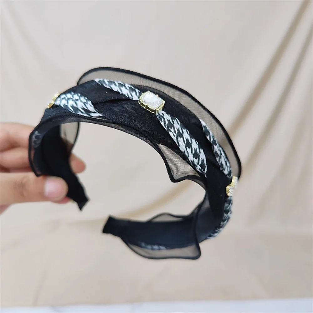 

Fairy Crystal Bow Headwear French Mesh Female Hair Hoop Temperament Headdress Korean Style Headband Lattice Hair Hoop