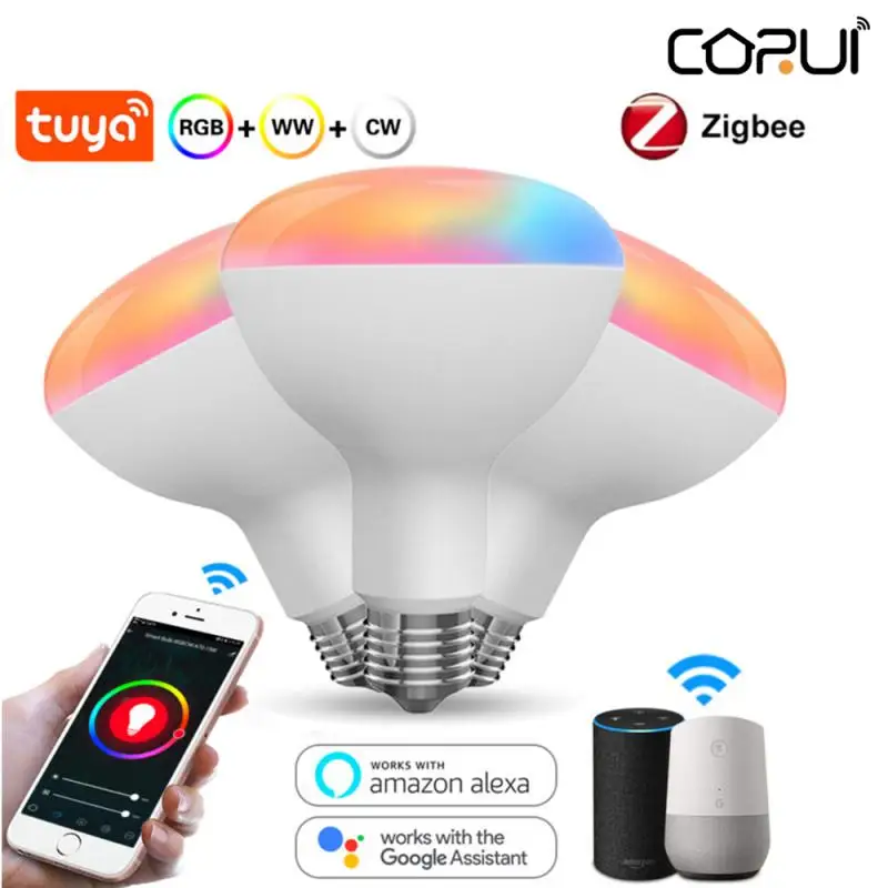 

Светодиодная лампа CORUI Tuya Smart Zigbee с регулируемой яркостью, лампа с RGB теплым и белым светом, с голосовым управлением и поддержкой Alexa Google Home, ра...