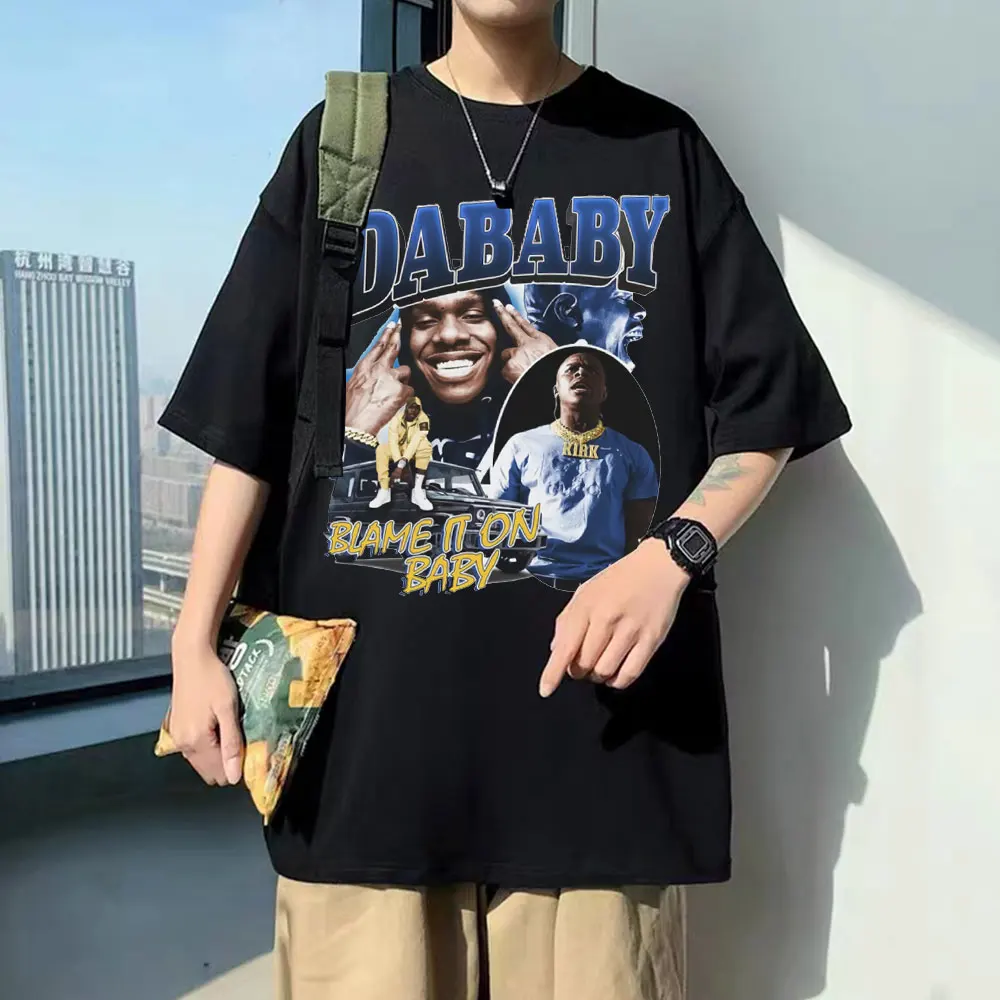 Rapper Dababy Blame It on Baby Print T-shirts Man Women Black Hip Hop Tshirt Men Crewneck Streetwear Men's Pure Cotton T Shirt