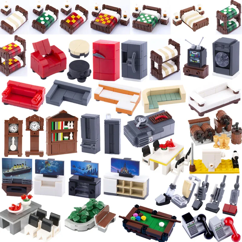 DIY City Decoration Home Building Block Accessories Bed TV S