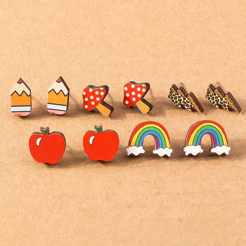 

20pcs Wooden Rainbow Charms for Jewelry Making Cute Apple Mushroom Pendants for Earrings Handmade Jewelry Accessories