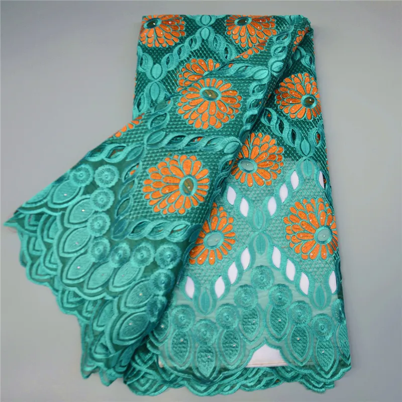 

5 Yard High Quality Dry Lace Fabric 2023 Latest Heavy Beaded Embroidery African 100% Cotton Swiss Voile Popular Dubai Style PS31