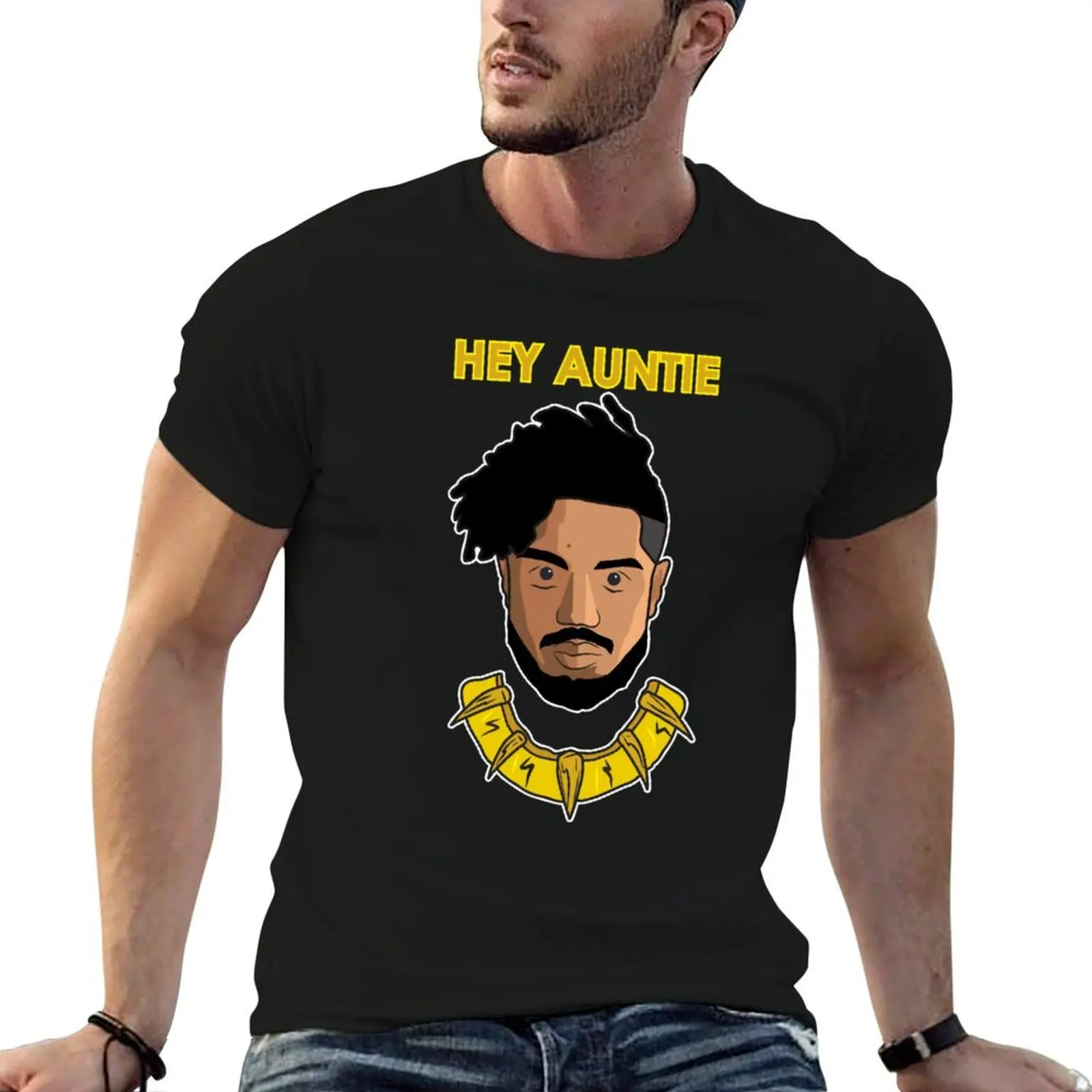 Фото Футболка Erik Killmonger Hey Auntie, базовая футболка, мужские футболки, повседневные мужские футболки, футболка для мужчин №1
