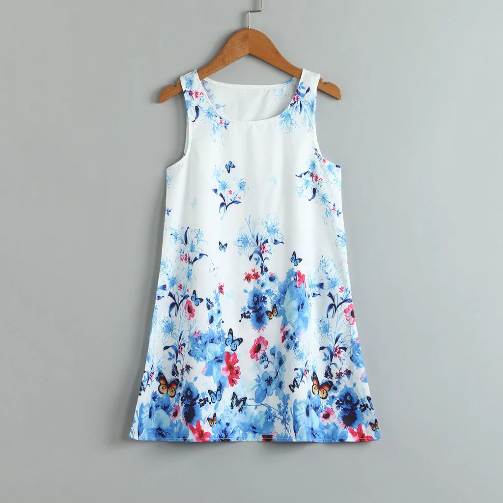 

Платья для маленьких девочек с цветочным принтом бабочки, летние платья без рукавов на бретелях для девочек, Повседневные детские платья с ...