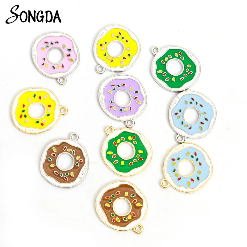 10Pcs/lot Enamel Cute Donut Charms for DIY Jewelry Makings Pendant Necklace Keychains Earrings Handmade Funny Food Accessories