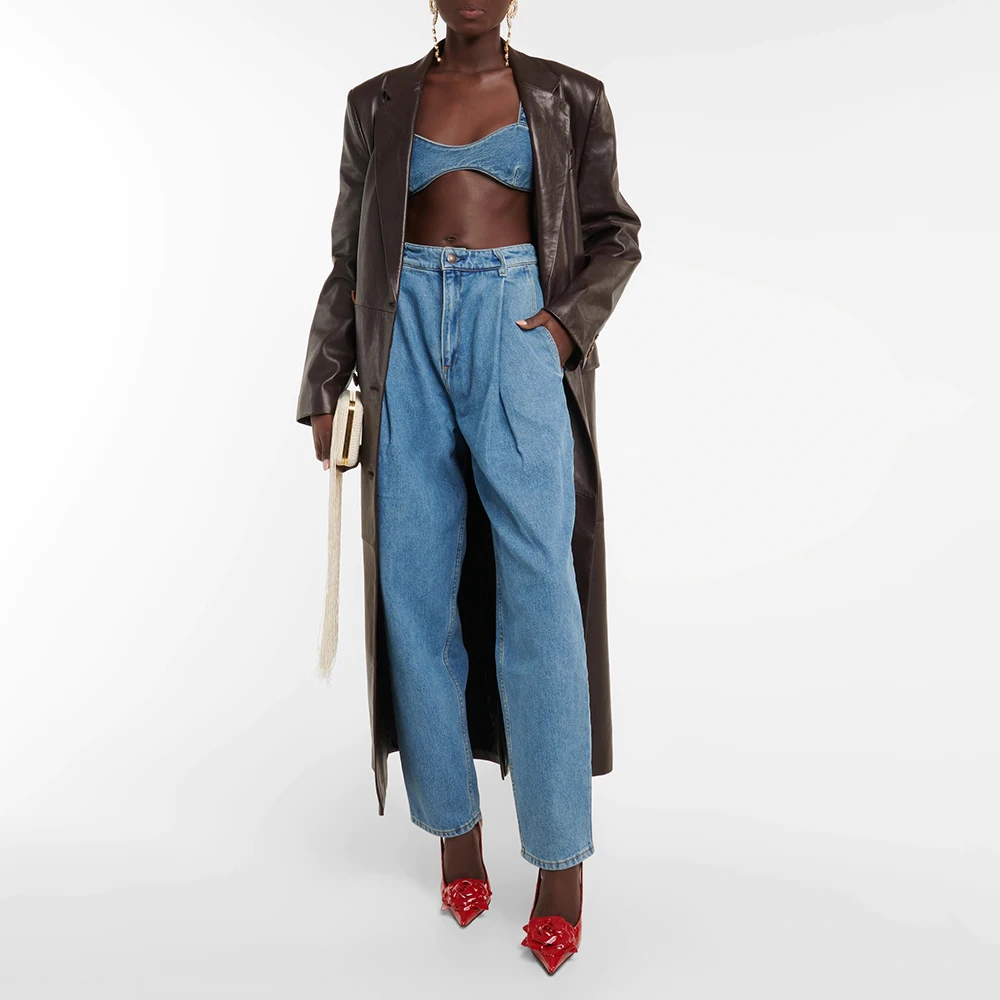 

Blue Narrow Foot High Waist Women's Jeans 2023 Spring And Summer New Simple Casual Fashion Versatile Y2k Pants With Lacing Bra