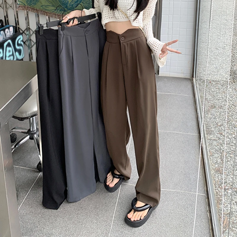

Женская одежда 2023 новые модные черные брюки весна-осень прямые широкие брюки с высокой талией повседневные Простые однотонные брюки