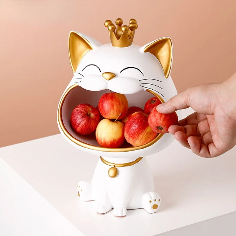 

Lucky Cat Statue Sculpture Table Decoration Miniature Figurine Sundries Storage Box Modern Living Room Desk Home Decor