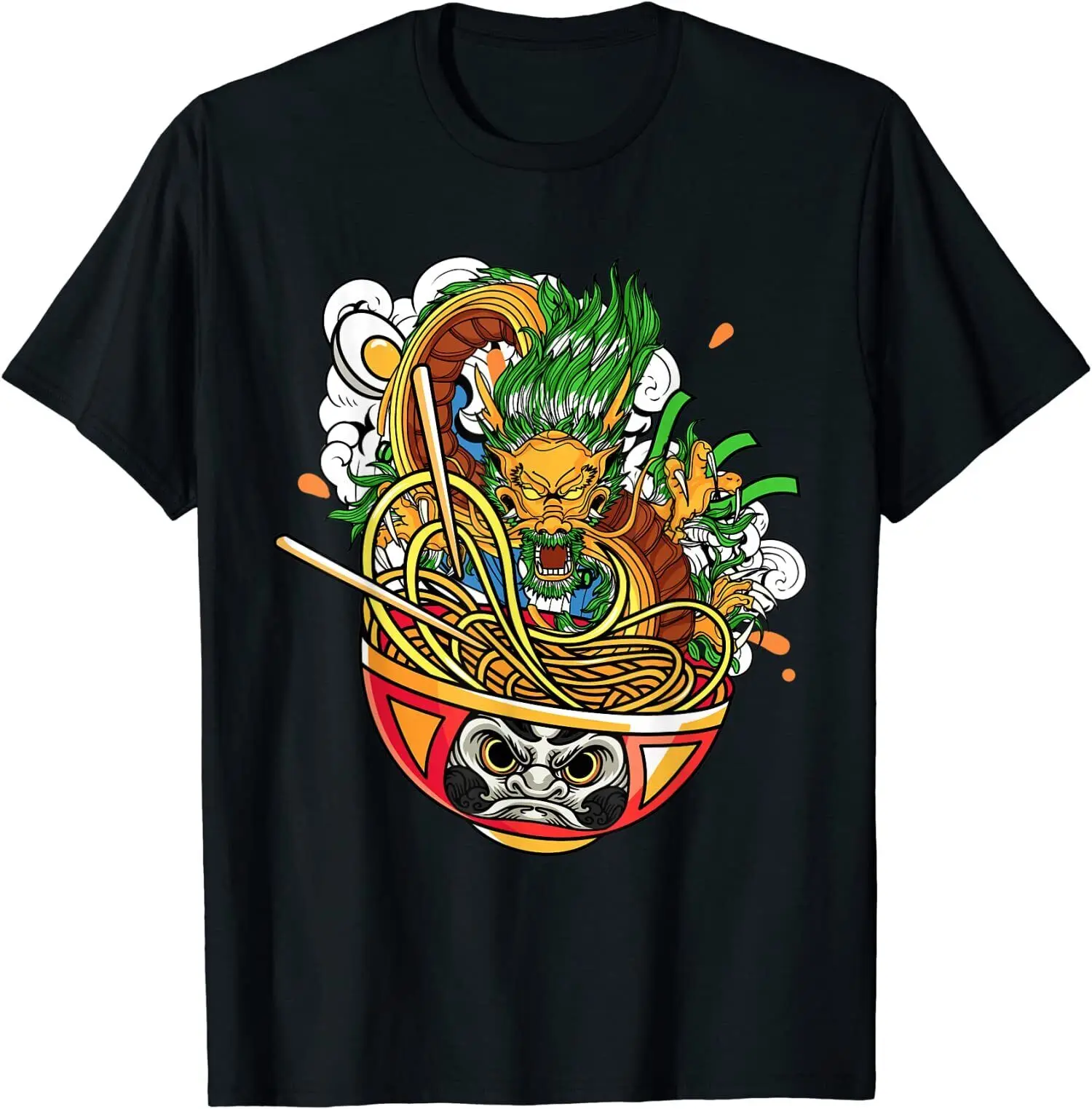 Футболка мужская с принтом рамен дракон в даруме модная тенниска стиле хип-хоп