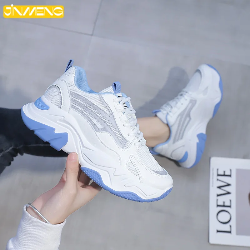 

New Upgraded Sports Vulcanized Shoes Women's Running Casual Mesh Breathable Thick Bottom Plus High College Style Lacing