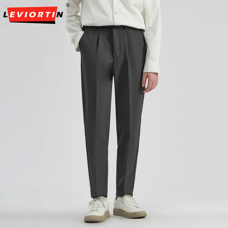 

2022 Brand Ankle-Length Pants Men Autumn Stretch Business Suit Classic Black Grey Korea Straigh Casual Formal Trousers for Male