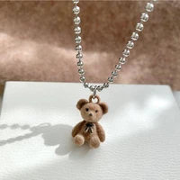 new cute plush bear pendant necklace for girls women fashion bear long sweater neck chain necklaces collar jewelry