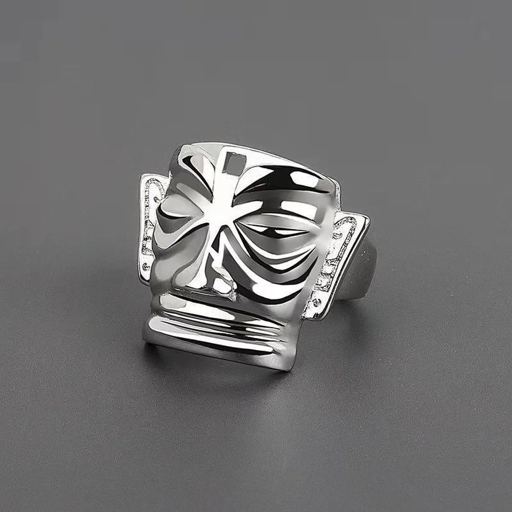 

SHARK 925 Sterling Silver Sanxingdui Mask Shape Rings for Women Men Personality Retro Creative Jewelry Anniversary Party Gifts