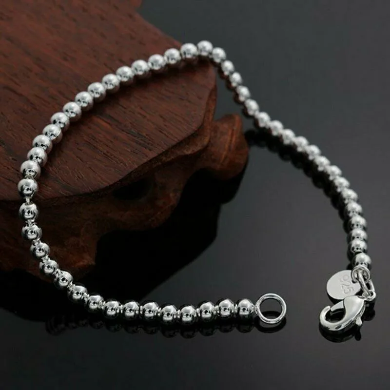 

High quality Silver Bead Bracelet Charm 4mm Elegant Chain Cute Letter Pendant Unisex Gift for Party Anniversary